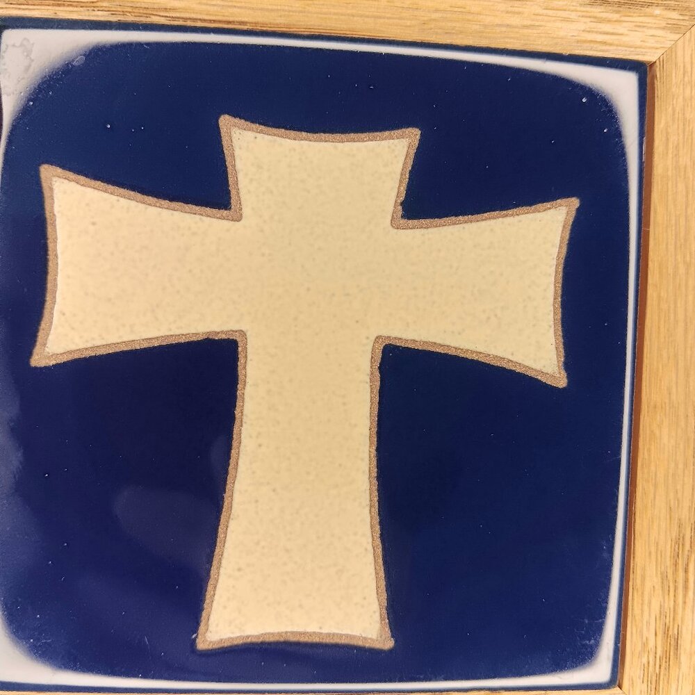 Maltese Cross Tile By Arius Tile Santa Fe Art Tile Vintage 1996 Blue Beige Wood